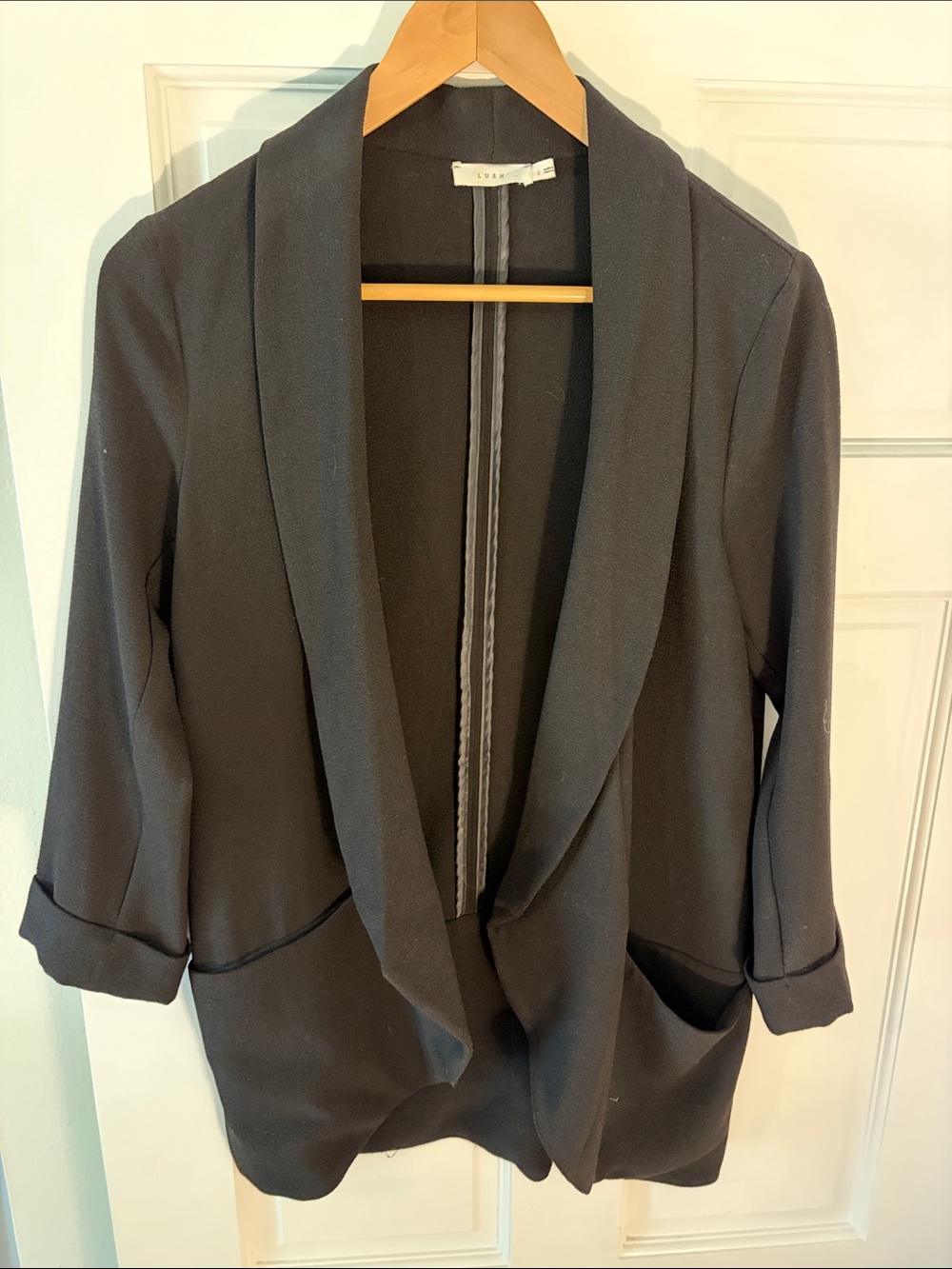 Lush Open-Front Shawl Collar Blazer Jacket - Black